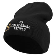 Made in USA Coast Guard Retired Embroidered 8 Inch Short Beanie - Black OSFM