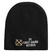 Made in USA Coast Guard Retired Embroidered 8 Inch Short Beanie - Black OSFM