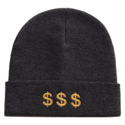 Money Gambling Embroidered 12 Inch Long Knitted Beanie - Dk-Grey OSFM