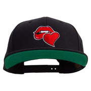 Valentines Day with Kiss Embroidered Wool Blend Prostyle Snapback - Black OSFM