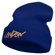 London Script Embroidered 12 Inch Long Knitted Beanie - Royal OSFM