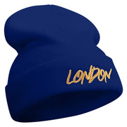 London Script Embroidered 12 Inch Long Knitted Beanie - Royal OSFM