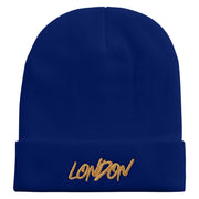 London Script Embroidered 12 Inch Long Knitted Beanie - Royal OSFM