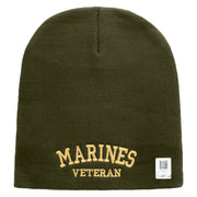 Marines Veteran Symbol Embroidered 8 Inch Short Beanie Made in USA - Olive OSFM