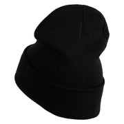 Tiny Nautical Wheel Iron On Patched 12 Inch Long Knitted Beanie - Black OSFM