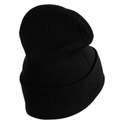Tiny Nautical Wheel Iron On Patched 12 Inch Long Knitted Beanie - Black OSFM