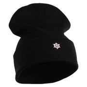 Tiny Nautical Wheel Iron On Patched 12 Inch Long Knitted Beanie - Black OSFM