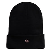Tiny Nautical Wheel Iron On Patched 12 Inch Long Knitted Beanie - Black OSFM