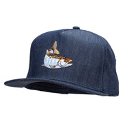 Striped Trout Fish Patched 5 Panel Flat Bill Snapback Cap - Denim-Navy OSFM