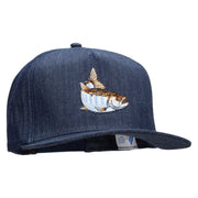 Striped Trout Fish Patched 5 Panel Flat Bill Snapback Cap - Denim-Navy OSFM