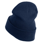 Tiny Nautical Wheel Iron On Patched 12 Inch Long Knitted Beanie - Navy OSFM