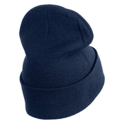Tiny Nautical Wheel Iron On Patched 12 Inch Long Knitted Beanie - Navy OSFM