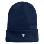Tiny Nautical Wheel Iron On Patched 12 Inch Long Knitted Beanie - Navy OSFM