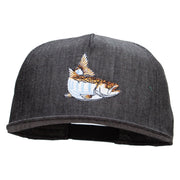 Striped Trout Fish Patched 5 Panel Flat Bill Snapback Cap - Denim-Black OSFM