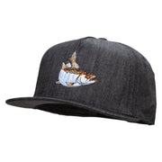 Striped Trout Fish Patched 5 Panel Flat Bill Snapback Cap - Denim-Black OSFM