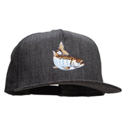 Striped Trout Fish Patched 5 Panel Flat Bill Snapback Cap - Denim-Black OSFM