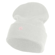 Tiny Nautical Wheel Iron On Patched 12 Inch Long Knitted Beanie - White OSFM