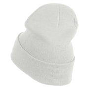 Tiny Nautical Wheel Iron On Patched 12 Inch Long Knitted Beanie - White OSFM