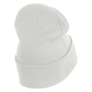 Tiny Nautical Wheel Iron On Patched 12 Inch Long Knitted Beanie - White OSFM