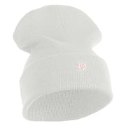 Tiny Nautical Wheel Iron On Patched 12 Inch Long Knitted Beanie - White OSFM