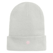 Tiny Nautical Wheel Iron On Patched 12 Inch Long Knitted Beanie - White OSFM