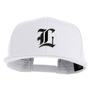 Old English Black L Patched 6 Panels Round Bill Cap - White OSFM