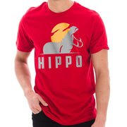 Sunset Hippo Graphic Design Unisex Lane Seven Ring Spun Combed Cotton Short Sleeve Deluxe Jersey T-Shirt - Red XS