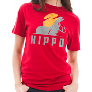 Sunset Hippo Graphic Design Unisex Lane Seven Ring Spun Combed Cotton Short Sleeve Deluxe Jersey T-Shirt - Red XS