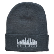 Chicago Skyline Embroidered Long Beanie