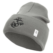 US Marine Corps Seal Logo Embroidered 12 Inch Solid Knit Cuff Long Beanie Made in USA - Dk-Ash OSFM