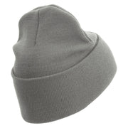 US Marine Corps Seal Logo Embroidered 12 Inch Solid Knit Cuff Long Beanie Made in USA - Dk-Ash OSFM