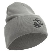 US Marine Corps Seal Logo Embroidered 12 Inch Solid Knit Cuff Long Beanie Made in USA - Dk-Ash OSFM