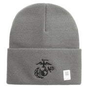 US Marine Corps Seal Logo Embroidered 12 Inch Solid Knit Cuff Long Beanie Made in USA - Dk-Ash OSFM