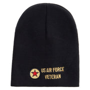 Made in USA Air Forces Veteran Embroidered 8 Inch Short Beanie - Black OSFM