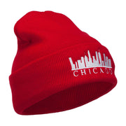 Chicago Skyline Embroidered Long Beanie