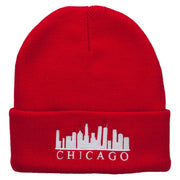 Chicago Skyline Embroidered Long Beanie