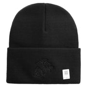 US Marine Corps Seal Logo Embroidered 12 Inch Solid Knit Cuff Long Beanie Made in USA - Black OSFM
