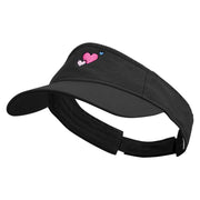 Cute Style Valentines Day with Heart Embroidered Pro Style Cotton Twill Washed Visor - Black OSFM