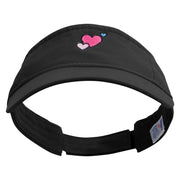 Cute Style Valentines Day with Heart Embroidered Pro Style Cotton Twill Washed Visor - Black OSFM