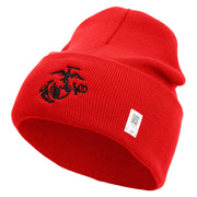 US Marine Corps Seal Logo Embroidered 12 Inch Solid Knit Cuff Long Beanie Made in USA - Red OSFM