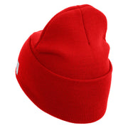 US Marine Corps Seal Logo Embroidered 12 Inch Solid Knit Cuff Long Beanie Made in USA - Red OSFM