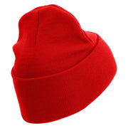 US Marine Corps Seal Logo Embroidered 12 Inch Solid Knit Cuff Long Beanie Made in USA - Red OSFM