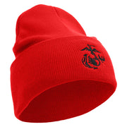 US Marine Corps Seal Logo Embroidered 12 Inch Solid Knit Cuff Long Beanie Made in USA - Red OSFM