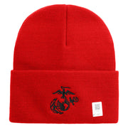 US Marine Corps Seal Logo Embroidered 12 Inch Solid Knit Cuff Long Beanie Made in USA - Red OSFM