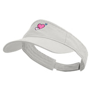 Cute Style Valentines Day with Heart Embroidered Pro Style Cotton Twill Washed Visor - White OSFM