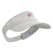 Cute Style Valentines Day with Heart Embroidered Pro Style Cotton Twill Washed Visor - White OSFM