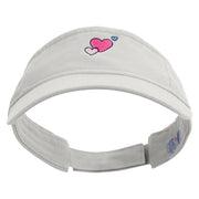 Cute Style Valentines Day with Heart Embroidered Pro Style Cotton Twill Washed Visor - White OSFM