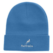 White Kangaroo Embroidered 12 Inch Long Knitted Beanie - Sky-Blue OSFM