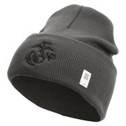 US Marine Corps Seal Logo Embroidered 12 Inch Solid Knit Cuff Long Beanie Made in USA - Charcoal OSFM