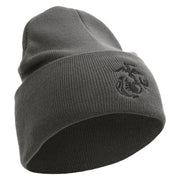 US Marine Corps Seal Logo Embroidered 12 Inch Solid Knit Cuff Long Beanie Made in USA - Charcoal OSFM